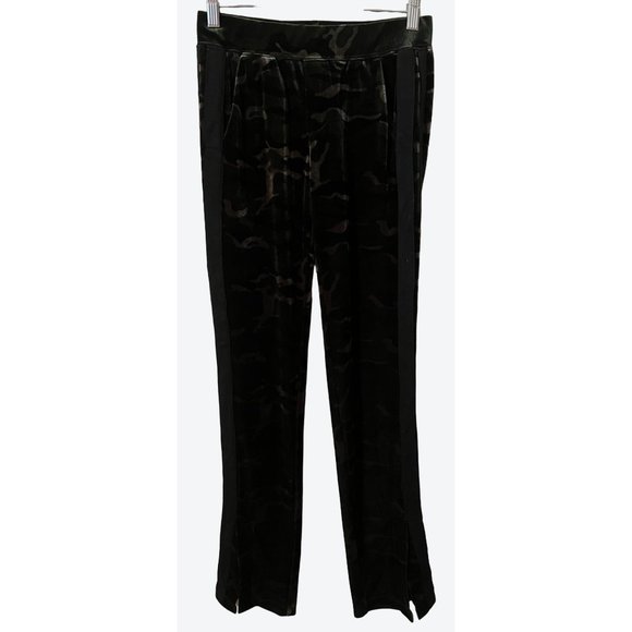 Pam & Gela Size P Green Brown Black Camouflage Velvet Slit Ankle Track Pants - Picture 1 of 8